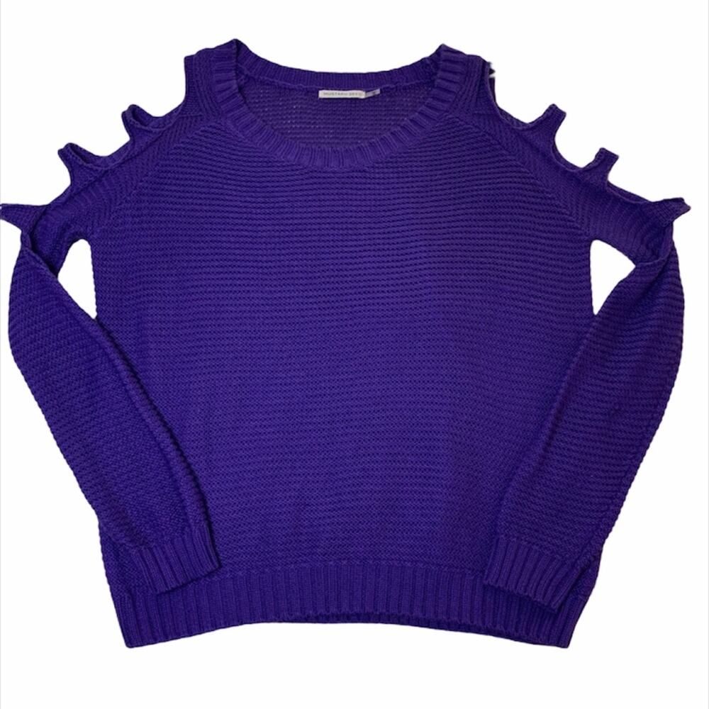 MUSTARD SEED Purple Cold Shoulder Long Sleeve Knit Sweater Large